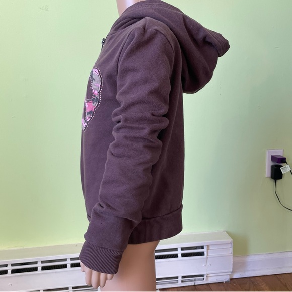VINTAGE Y2K GIRL TRIBE BROWN PINK CAMO BUTTERFLY ZIP UP HOODIE SIZE 10/12 - Picture 3 of 6